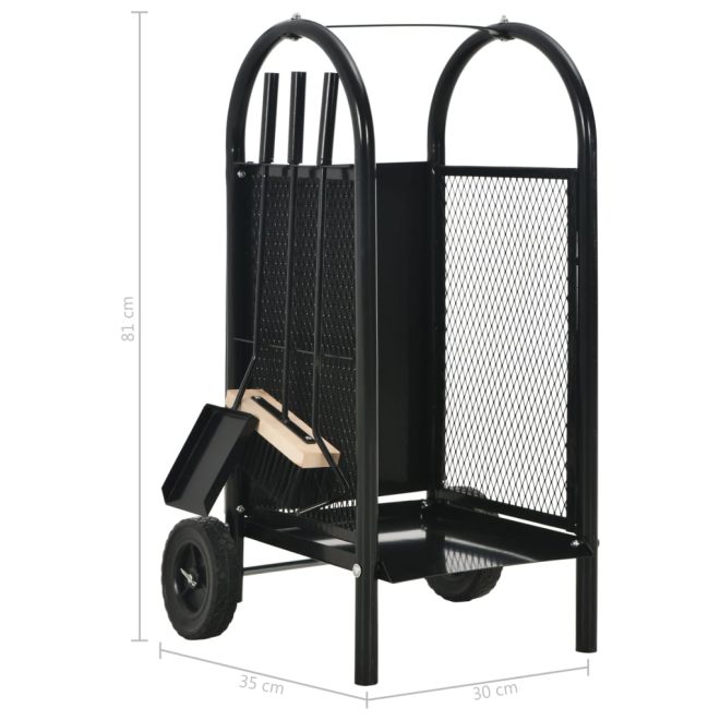 Firewood Cart Black 30x35x81 cm Steel