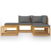 Garden Lounge Set with Cushions Solid Acacia Wood – Dark Grey, Corner + 2X Middle + 2X Footrest + Table