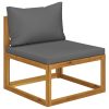 Garden Lounge Set with Cushions Solid Acacia Wood – Dark Grey, Corner + 2X Middle + 2X Footrest + Table