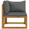 Garden Lounge Set with Cushions Solid Acacia Wood – Dark Grey, Corner + 2X Middle + 2X Footrest + Table