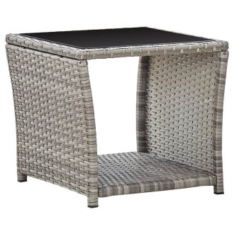 Coffee Table Grey 45x45x40 cm Poly Rattan and Glass