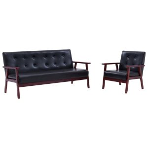 Truro Sofa Black Faux Leather – 1-Seater + 3-Seater