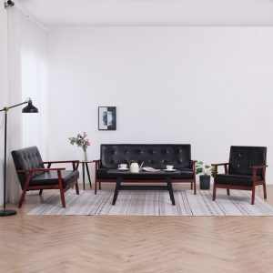 Truro Sofa Black Faux Leather – 1-Seater + 2-Seater + 3-Seater