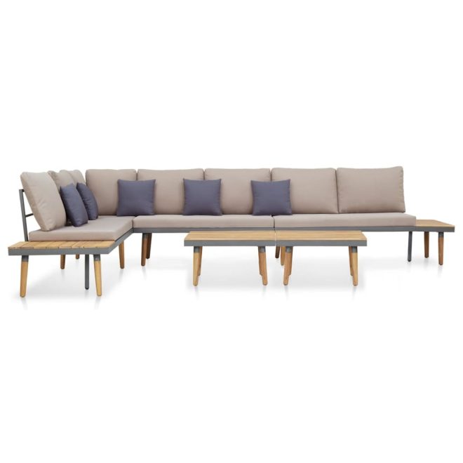 7-Seater Garden Lounge Set with Cushions Solid Acacia Wood – Grey