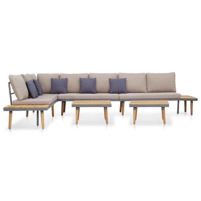 7-Seater Garden Lounge Set with Cushions Solid Acacia Wood – Grey