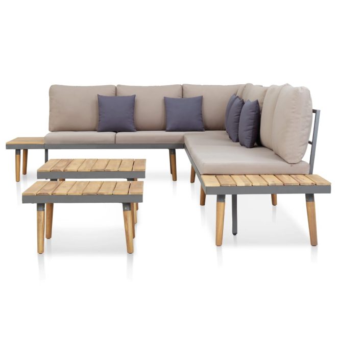 7-Seater Garden Lounge Set with Cushions Solid Acacia Wood – Grey