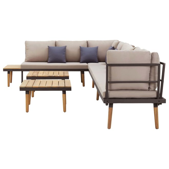 8-Seater Garden Lounge Set with Cushions Solid Acacia Wood – Brown and Grey