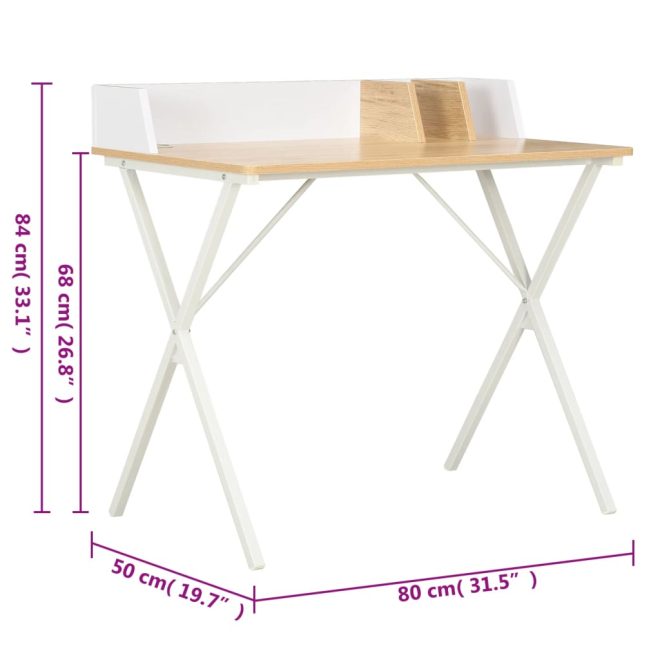 Desk and Natural 80x50x84 cm – White and Brown