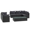 Garden Lounge Set with Cushions Poly Rattan Black – 3X Corner + 4X Middle + 2X Table