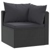 Garden Lounge Set with Cushions Poly Rattan Black – 3X Corner + 4X Middle + 2X Table