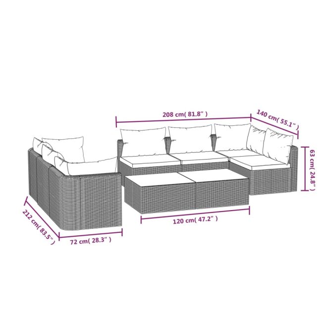 Garden Lounge Set with Cushions Poly Rattan Black – 3X Corner + 4X Middle + 2X Table