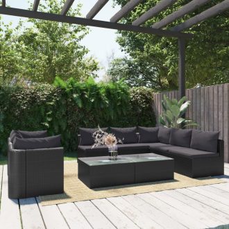 Garden Lounge Set with Cushions Poly Rattan Black