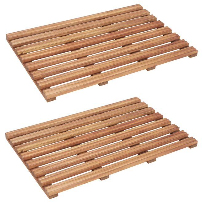 Bath Mats 2 pcs Solid Acacia Wood 56×37 cm