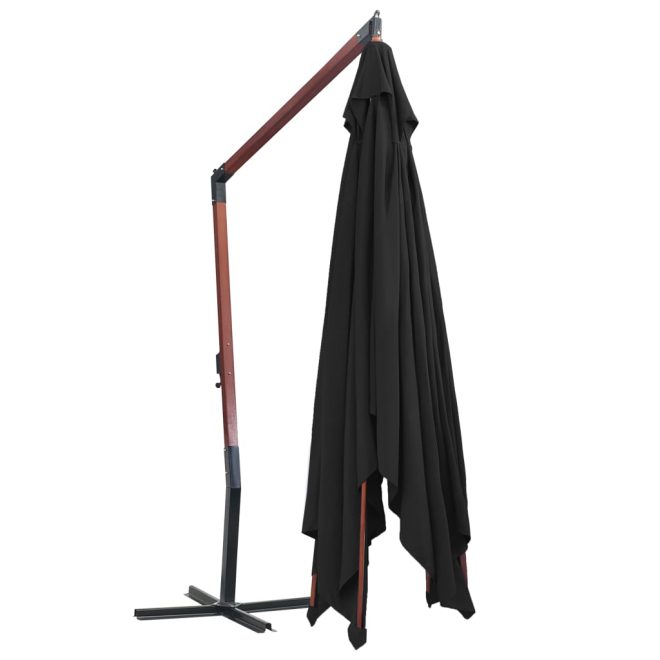 Hanging Parasol with Wooden Pole 400×300 cm – Black