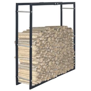 Firewood Rack Black Steel – 100x25x100 cm