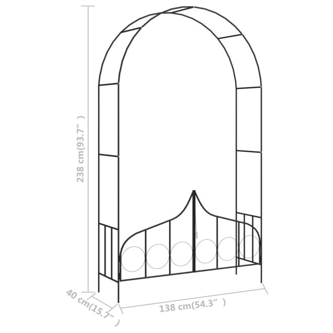 Garden Arch with Gate Black 138x40x238 cm Iron