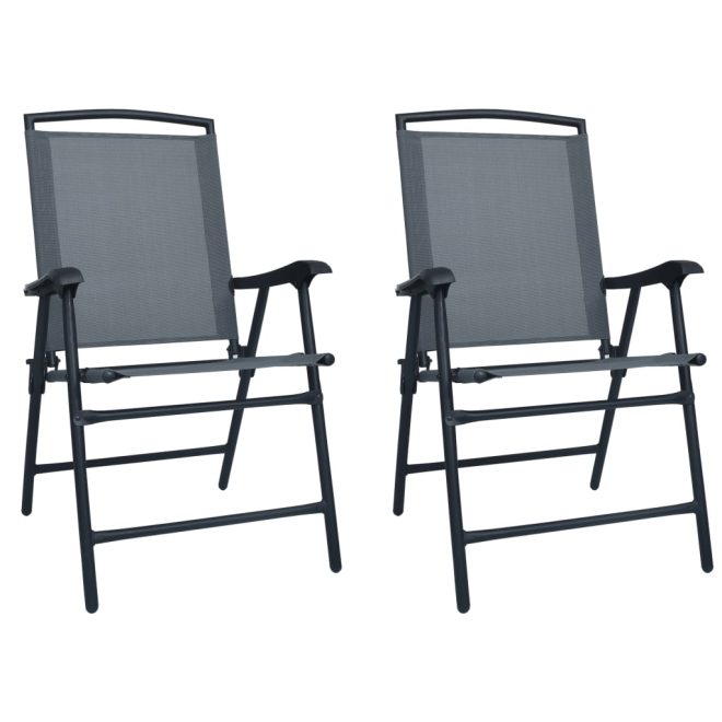 Folding Garden Chairs 2 pcs Texilene Grey