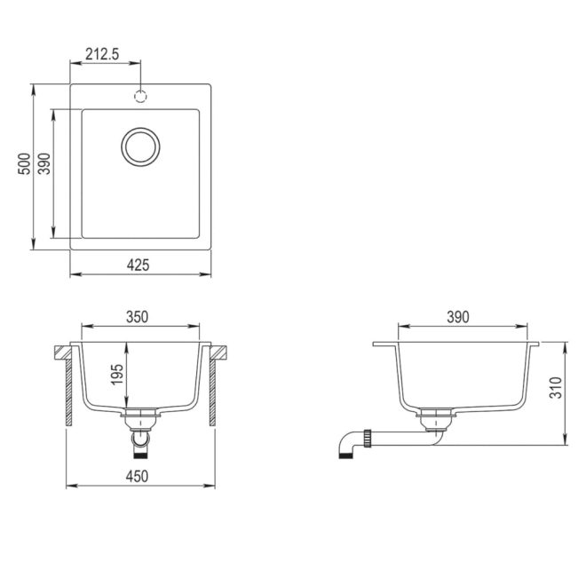 Overmount Kitchen Sink Single Basin Granite – Black