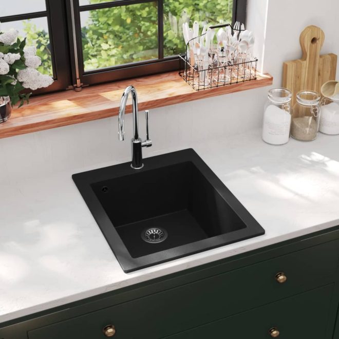 Overmount Kitchen Sink Single Basin Granite – Black