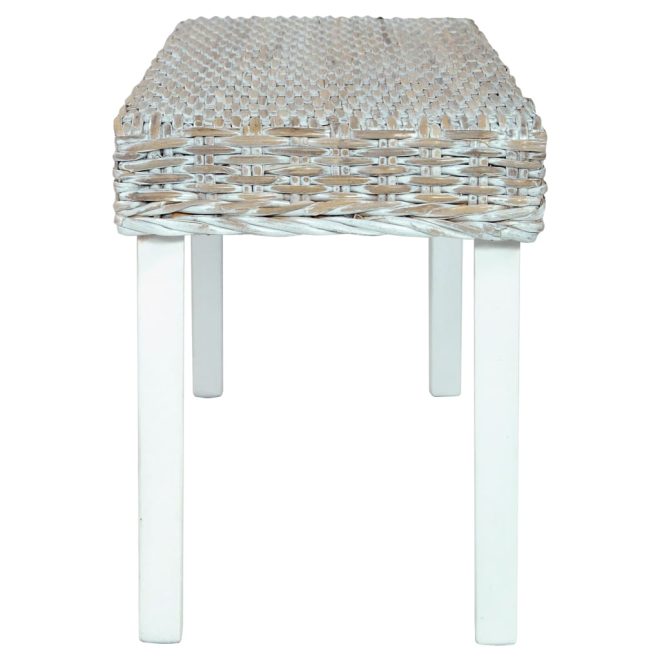 Bench 110 cm Natural Kubu Rattan and Solid Mango Wood – White