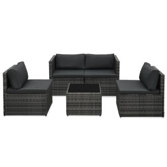 5 Piece Garden Lounge Set with Cushions Poly Rattan