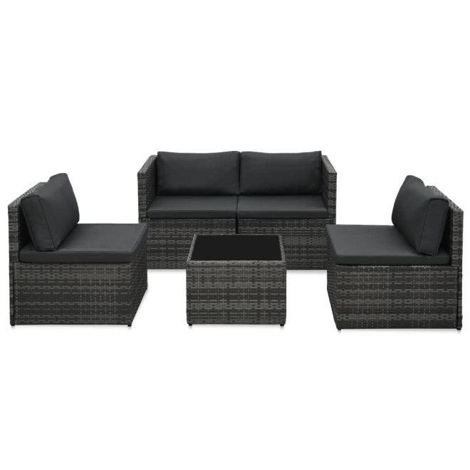 5 Piece Garden Lounge Set with Cushions Poly Rattan – Grey