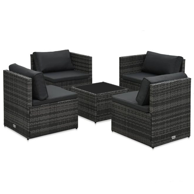 5 Piece Garden Lounge Set with Cushions Poly Rattan – Grey