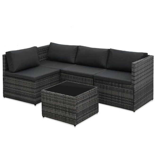 5 Piece Garden Lounge Set with Cushions Poly Rattan – Grey