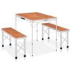 Folding Camping Table with 2 Benches Aluminium – Brown