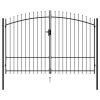 Fence Gate Double Door with Spike Top Steel Black – 3×2 m