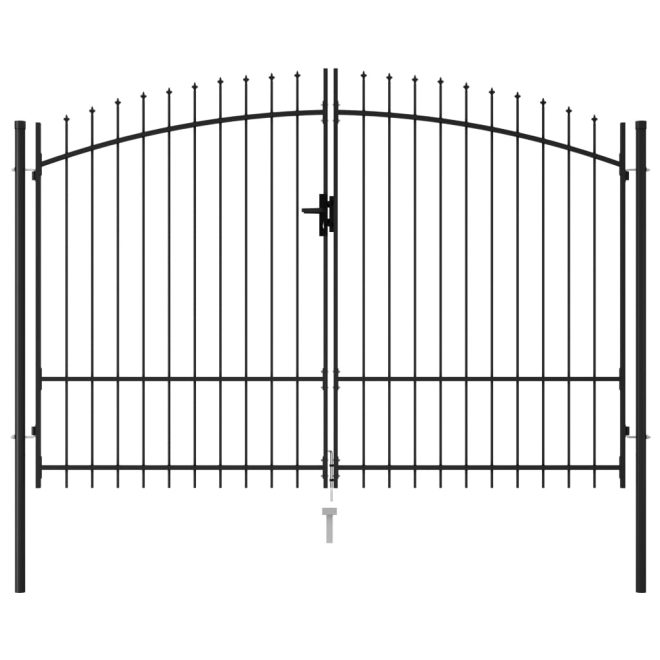 Fence Gate Double Door with Spike Top Steel Black – 3×2 m