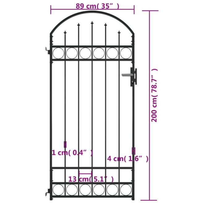 Fence Gate with Arched Top Steel 89×200 cm Black