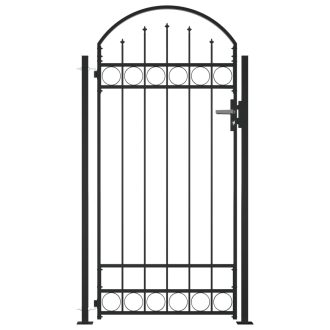 Fence Gate with Arched Top and 2 Posts 105×204 cm Black