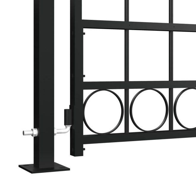 Fence Gate with Arched Top and 2 Posts 105×204 cm Black