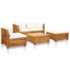 Garden Lounge Set with Cushions Acacia Wood – Cream, 2X Corner + Middle + Footrest + Table