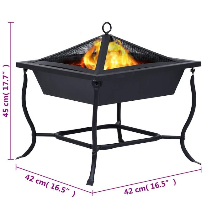 Fire Pit Black 45x45x45 cm Steel