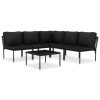 Garden Lounge Set with Cushions Black PVC – Corner + 4X Middle + Table