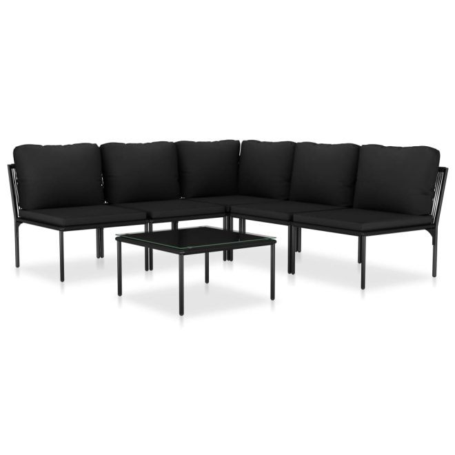 Garden Lounge Set with Cushions Black PVC – Corner + 4X Middle + Table