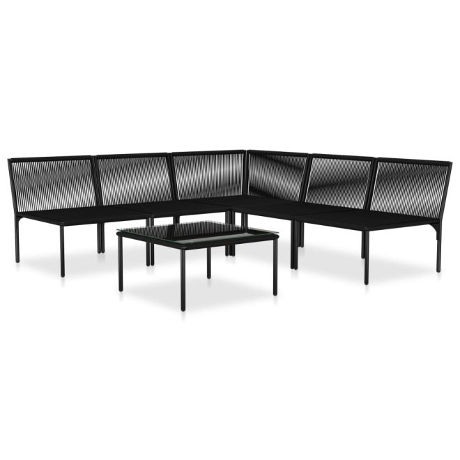 Garden Lounge Set with Cushions Black PVC – Corner + 4X Middle + Table