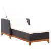 Sun Lounger Poly Rattan and Solid Acacia Wood – Black