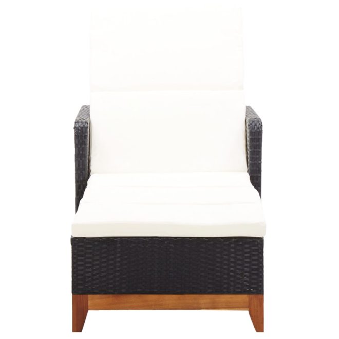 Sun Lounger Poly Rattan and Solid Acacia Wood – Black