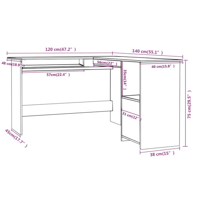 L-Shaped Corner Desk 120x140x75 cm Engineered Wood – White