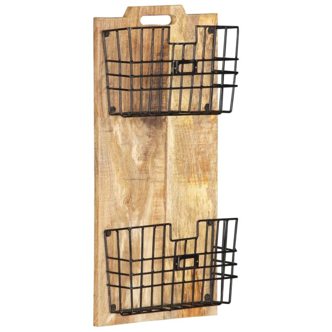 Wall-mounted Magazine Rack 33x10x67 cm Solid Rough Mango Wood