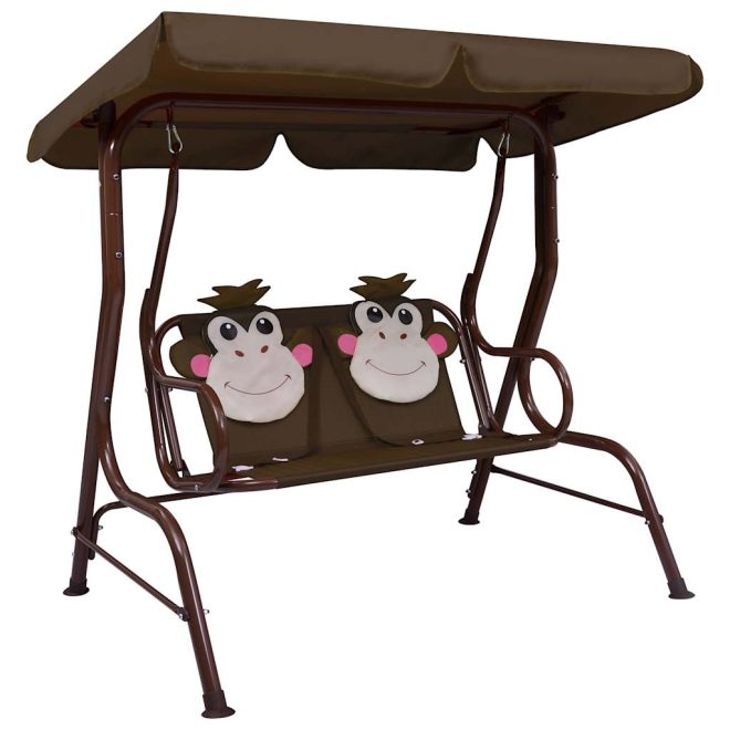 Kids Swing Bench 115x75x110 cm Fabric – Brown