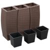 Garden Raised Beds 3 pcs Poly Rattan – Brown