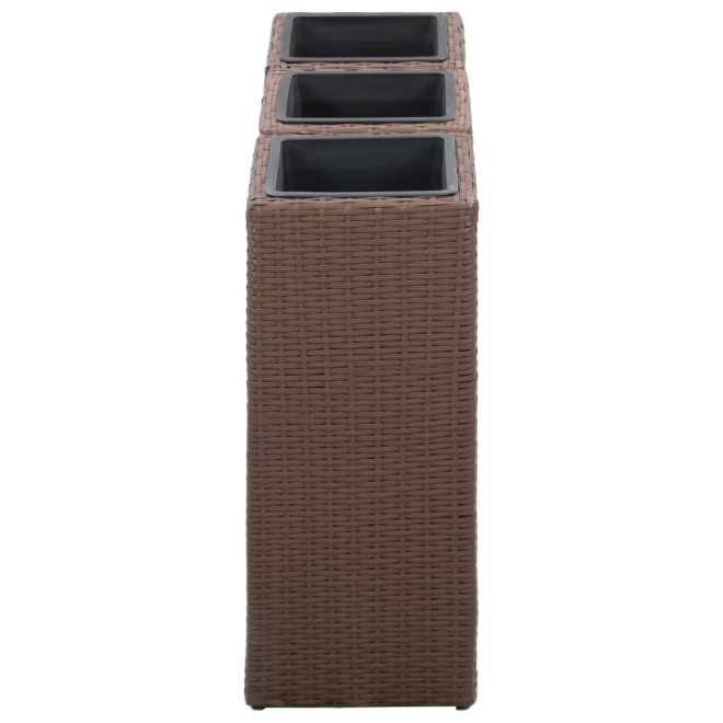 Garden Raised Beds 3 pcs Poly Rattan – Brown