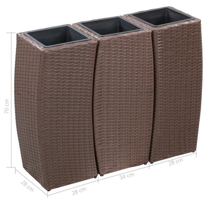 Garden Raised Beds 3 pcs Poly Rattan – Brown