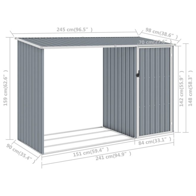 Garden Firewood Shed 245x98x159 cm Galvanised Steel – Grey