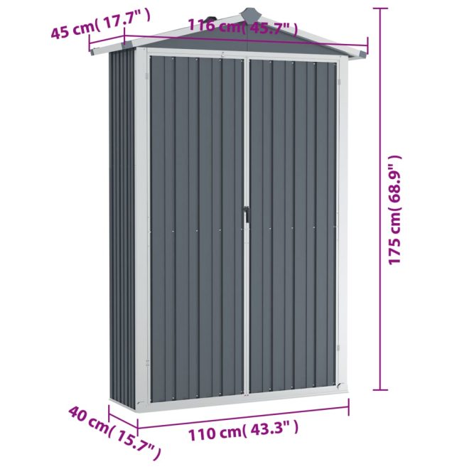 Garden Shed 107.5x46x183 cm Galvanised Steel – Grey