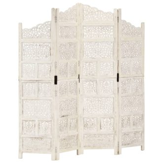 Carneys Hand carved 4-Panel Room Divider 160×165 cm Solid Mango Wood